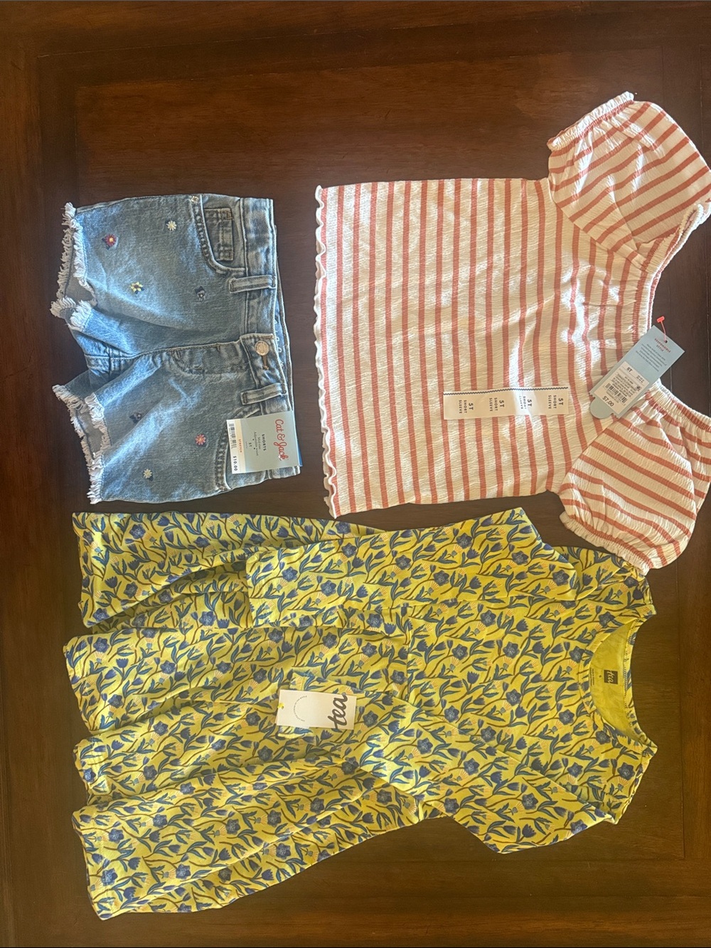 Cat & Jack Top & Shorts & tea long sleeve floral dress- Size 5T